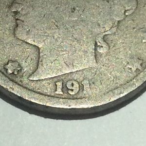 Rare Almost Missing 2 in Date- Struck Through Grease Error 1912 Liberty V Nickel